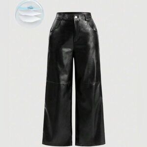 Black Wide-Leg Faux Leather Pants